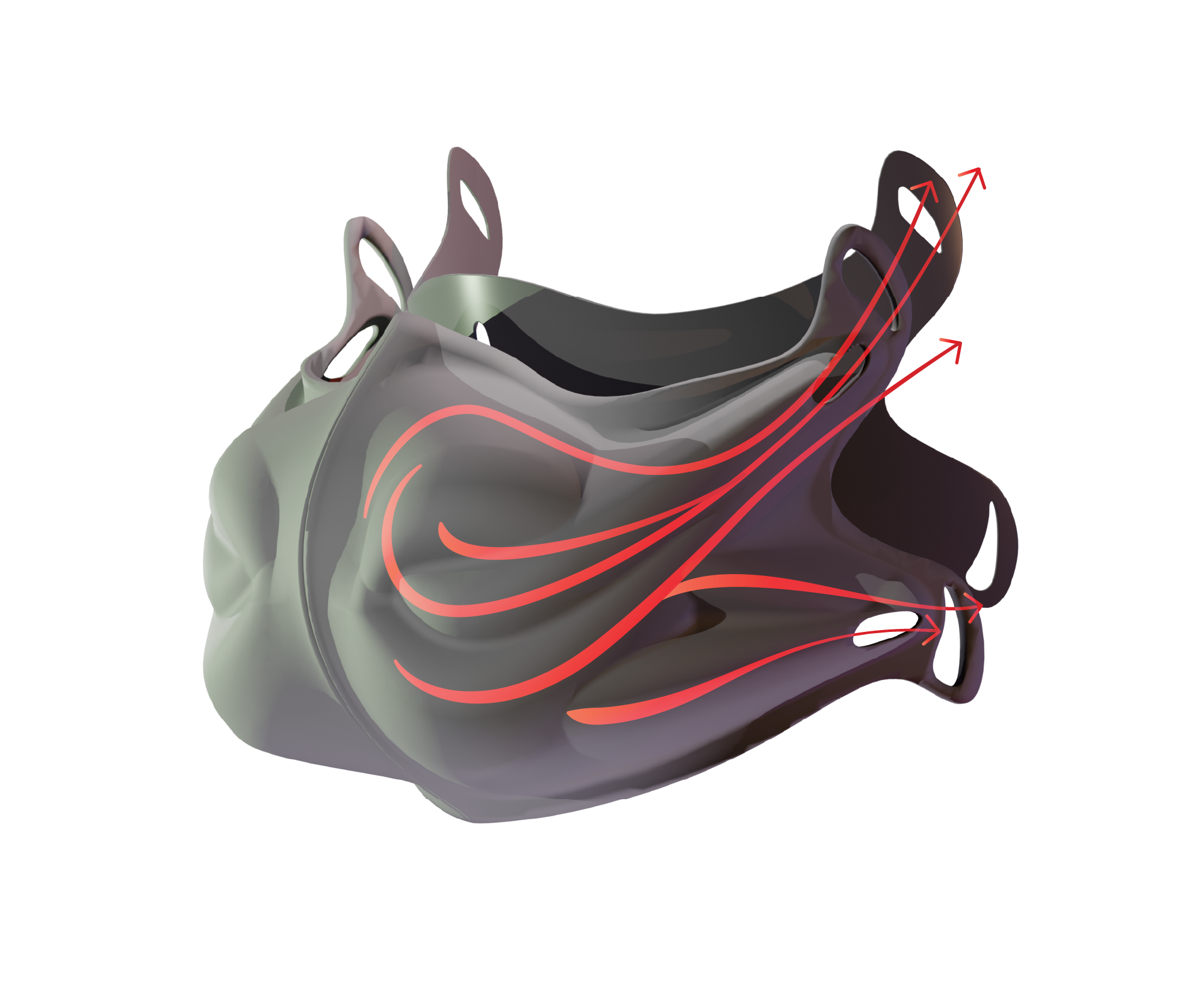 SAGE Rebreather — front view with internal CO2 airflow visualization